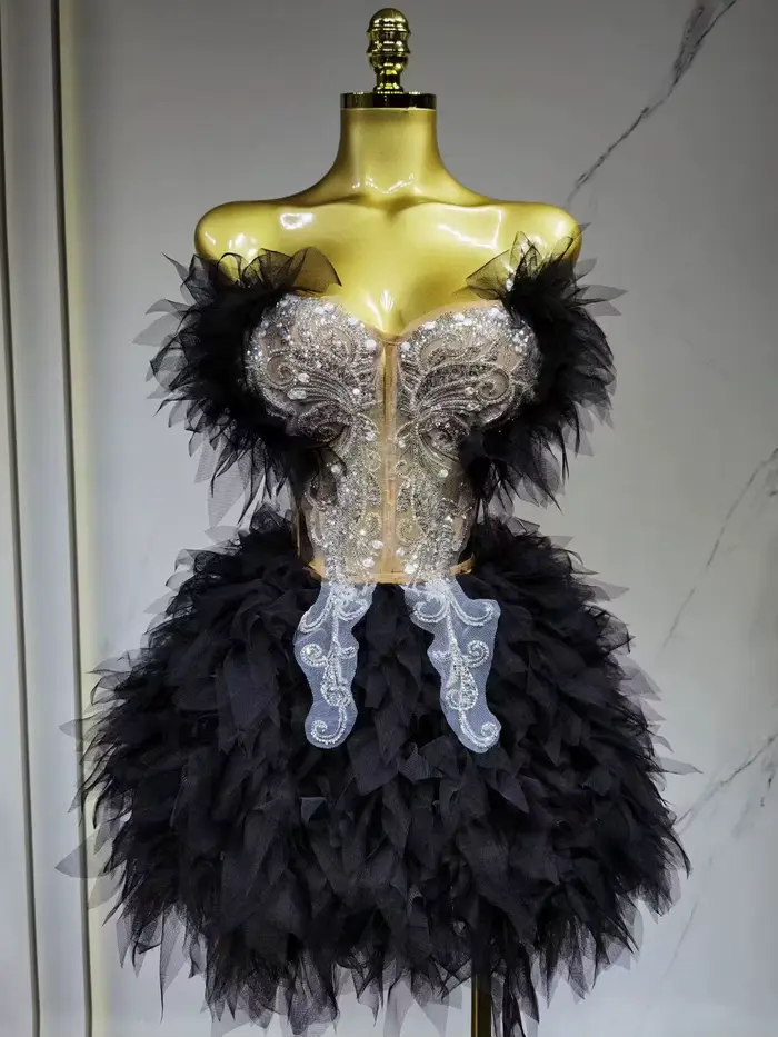 Robe de bal mini 2 pièces pour femmes en rayonne, design bustier sexy, couleur kaki pour scène, boîte de nuit et soirées en discothèque
