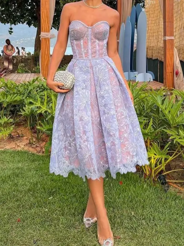 Robe de soirée femme mode sexy dentelle broderie bustier tubulaire robes tempérament socialite banquet bal robes 2025