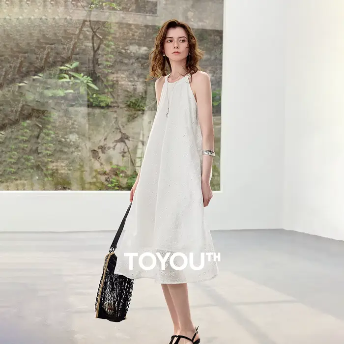 Robe décontractée Toyouth 2026 en Lyocell brodée floral pour femmes style féerique ample sans manches col rond été occasions spéciales