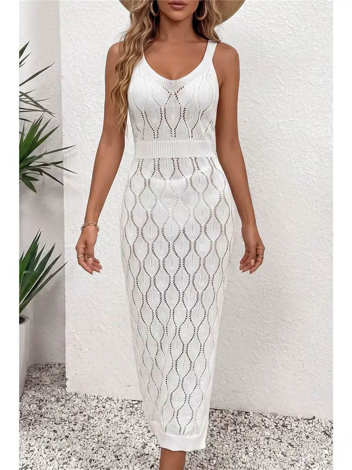 Robe de plage ajourée en crochet tricoter polyester pour femmes styles de plage élégantes et confortables ocasions de détente sur la plage