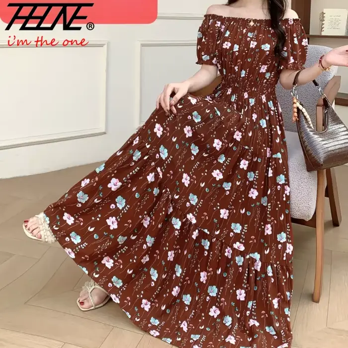 Longue Robe Maxi femmes vêtements printemps été bohème vacances plage Style coréen Floral Vintage mince robes