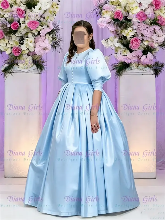 Robe de demoiselle d'honneur élégante en satin avec manches bouffantes et style princesse pour petite fille occasions spéciales première communion mariage anniversaire soirée