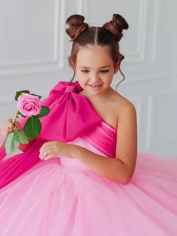 AsaNagi – robe en Tulle rose, asymétrique épaule dénudée, ligne A, avec nœud, robe de fête d'anniver