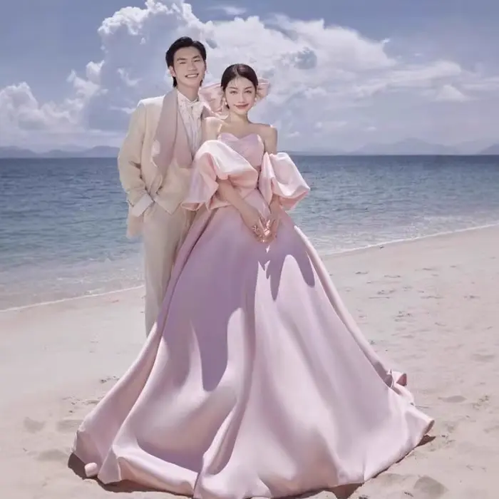 Robe de Soirée de Mariage en Satin Rose Clair