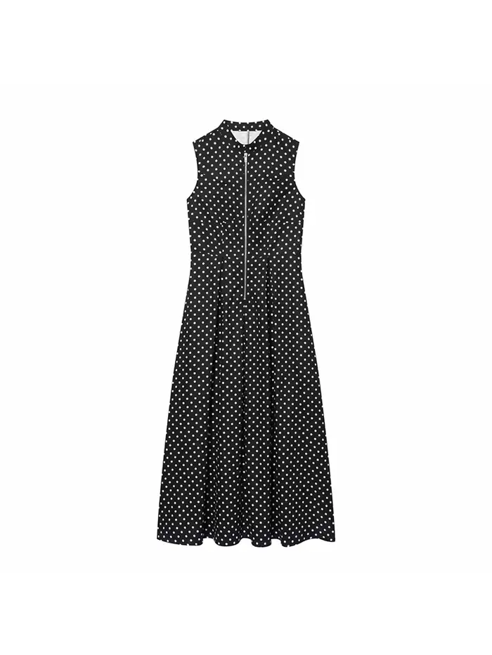 Robe élégante à pois avec fermeture éclair pour femmes