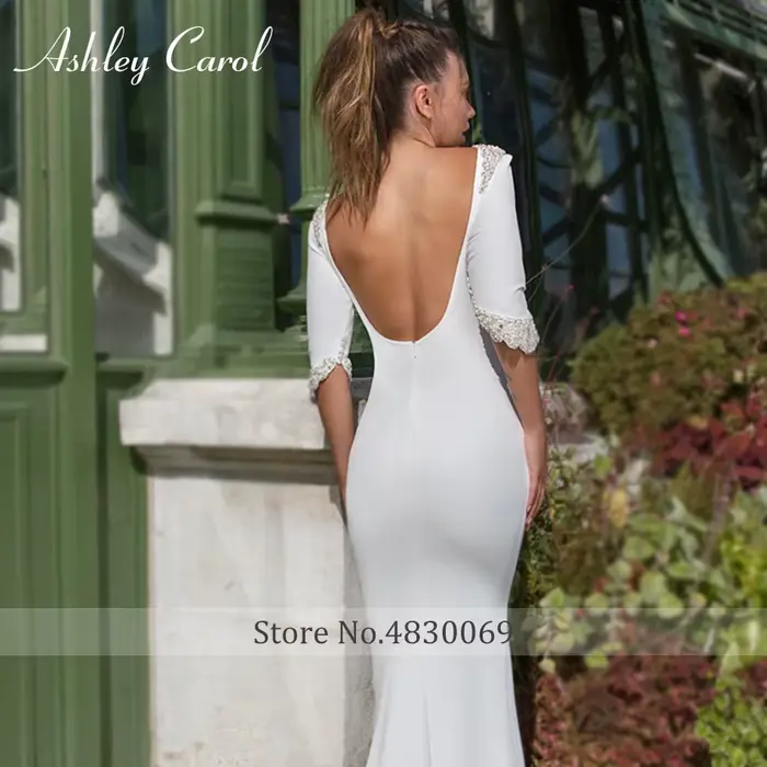 Ashley Carol-Robe de Mariée Sirène en Satin à Manches sulfet Dos aux