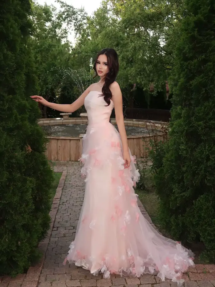 Superbe Robe de Mariée Sirène sans Bretelles en Tulle à Fleurs 3D
