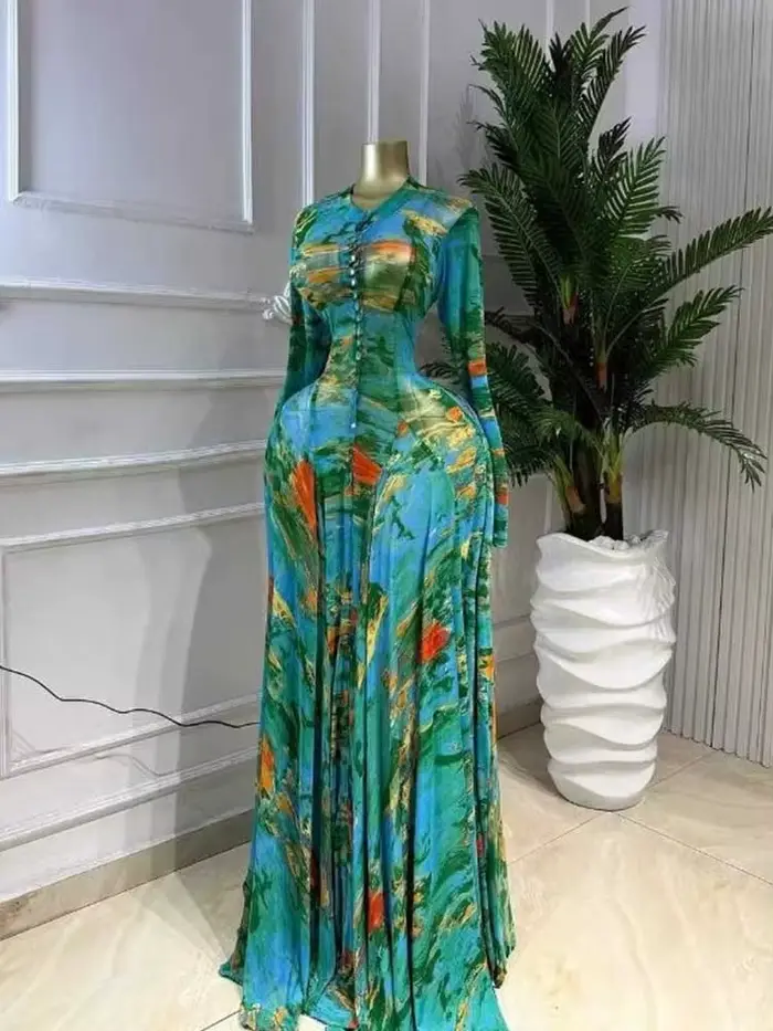 Robes longues maxi pour femmes rondes, col rond, robe printemps-été, taille cintrée, imprimé floral,