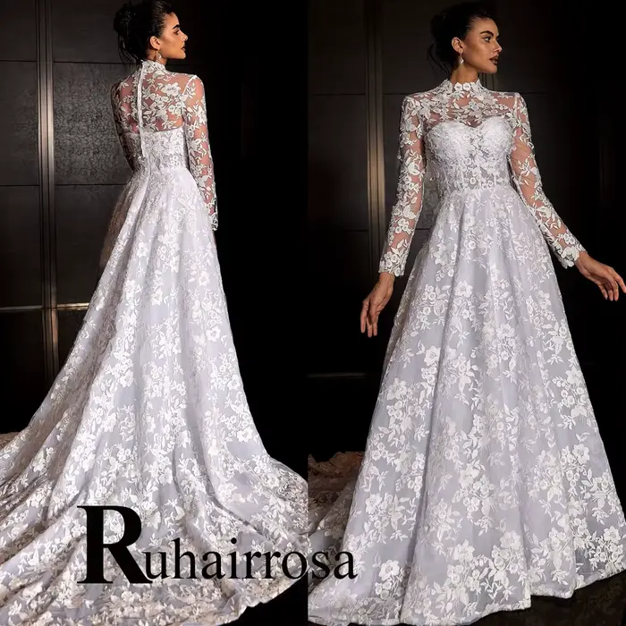 Ruhair Bohe col haut robes de mariée