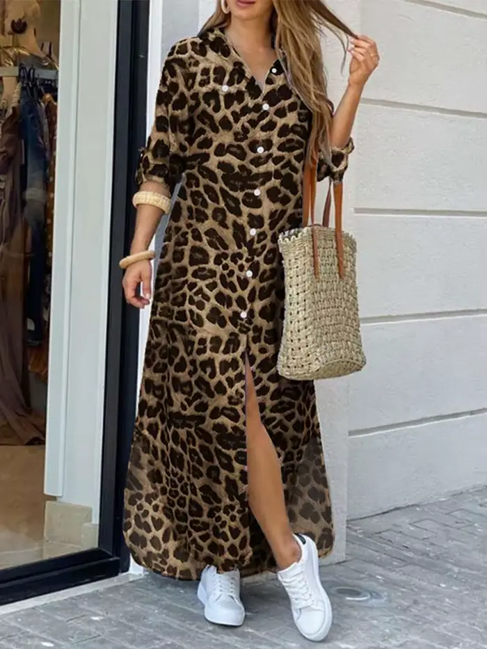ZANZEA fête Vintage léopard Robe femmes 2025 automne décontracté à manches longues Maxi longues robe