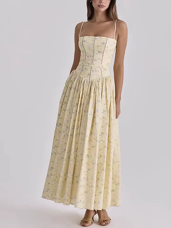 Nouvelle Robe Longue de Soirée Imprimée pour Femme, Col Carré, Sans Manches, Dos Nu, Coupe Ajustée, 