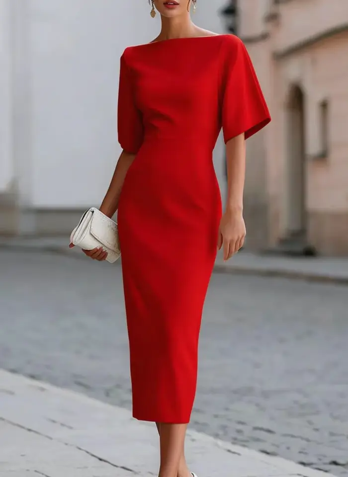 Robe midi à col bateau