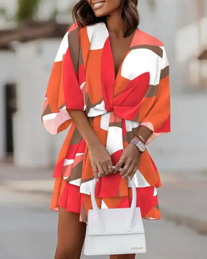 Robe d'été pour femme 2026, nouvelle collection, imprimé floral, manches chauve-souris, col en V, vo