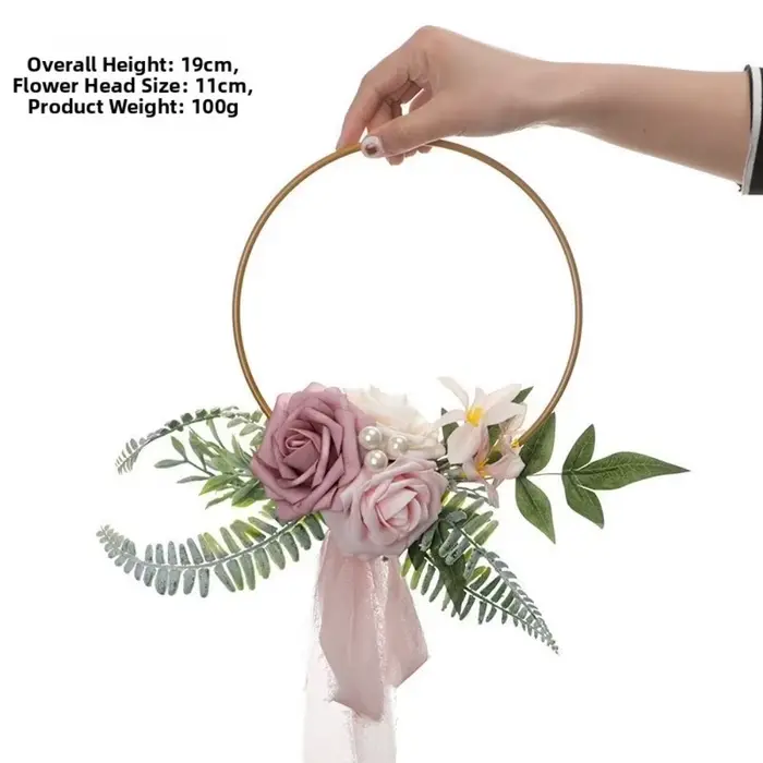 Nouvelles couronnes artificielles en métal avec roses et eucalyptus, couronnes de fleurs en forme d'