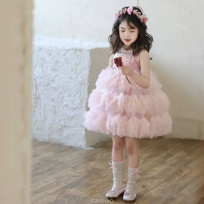 Robe de mer rose sans manches robes de fille de fleur Pageant hôte Tutu robe enfants tenues de maria