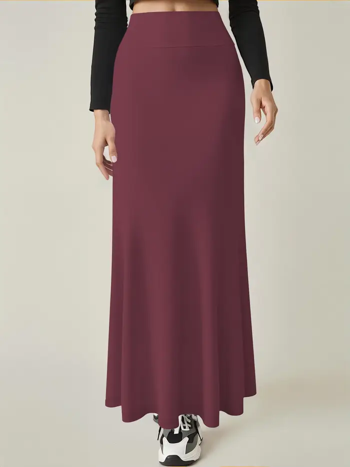 Jupe trapèze en polyester et élasthanne pour femmes, silhouette longue, style moderne, adapté aux saisons printemps et été, idéal pour les vacances tropicales et les tenues décontractées en extérieur