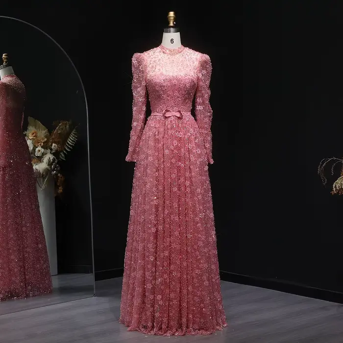Sharon Said – robe de soirée rose de luxe, avec fleurs 3D et nœud papillon, pour femmes, robe de bal