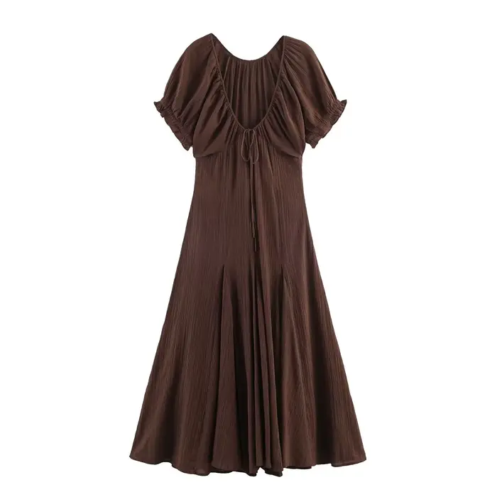 Robe midi en voile fin à col en V style français