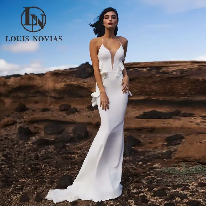 Modiis-Robes de mariée sirène dos nu pour femmes, robes de patients en satin, licou sexy, fibre, hau