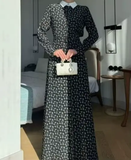 Robe longue à fleurs fluide, nouveau Style élégant, col à volants, automne 2025