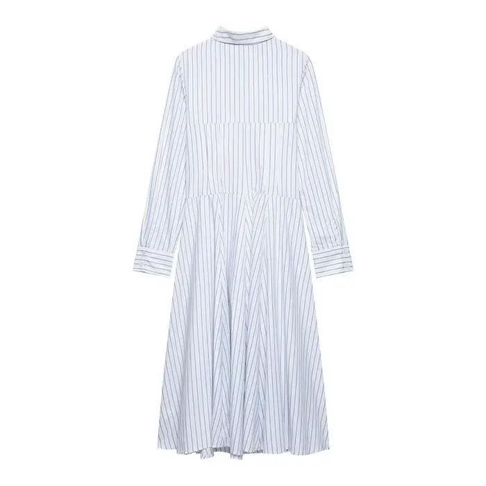 Robe chemise polyvalente en polyester style streetwear avec motif rayé et patchs travaillés à la main pour femmes, adapté à toutes les occasions et saisons printemps/été