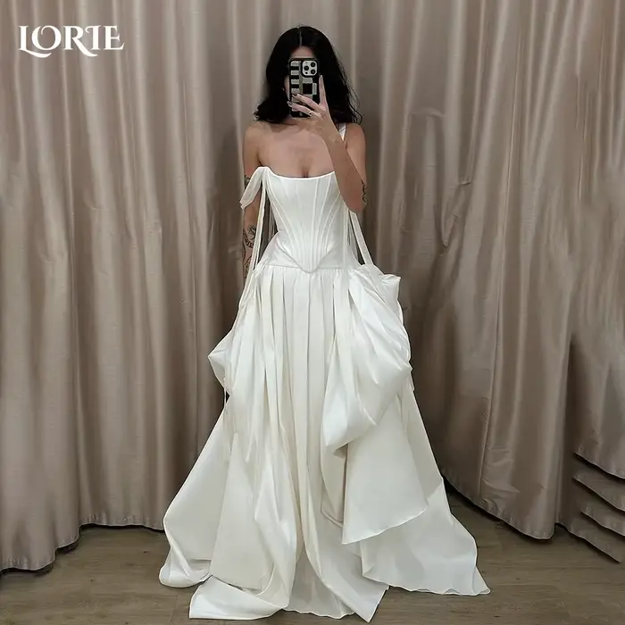 LORIE – robe de mariée plissée bouffante, épaules dénudées, dos nu, longueur au sol, robes de mariée
