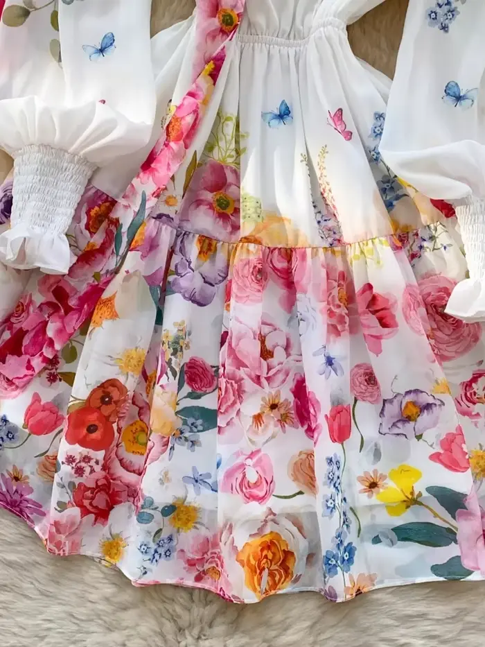 Robe de Soirée Élégante et Vintage avec Ruban Imprimé pour Femme