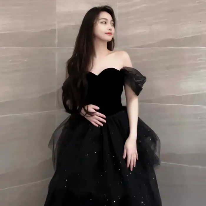 Robe de soirée noire sexy col bateau pour bal anniversaire cérémonie de remise de diplôme femmes occasions spéciales élégante soirée mariage