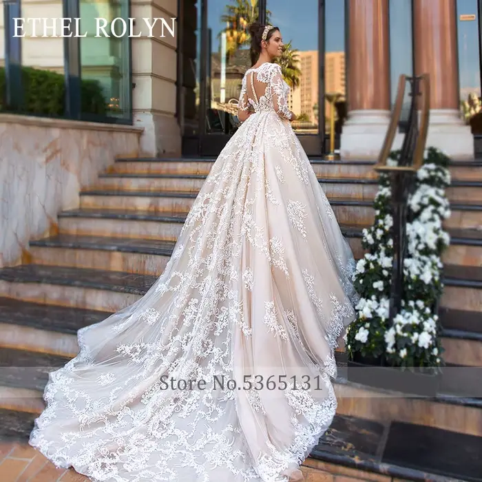 ETHEL ROLYN robes De mariée De luxe pour les femmes perlée dentelle Appliques Sexy col en v profond princesse