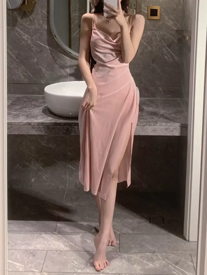 WOMENGAGA 2022 été chaud Sexy rose vif Robe Maxi longue réservoir Camisole