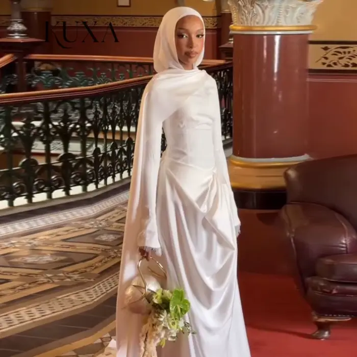 Robe de mariée musulmane KUXA élégante à manches longues avec soutien-gorge intégré pour femmes enceintes occasions spéciales et cérémonies religieuses