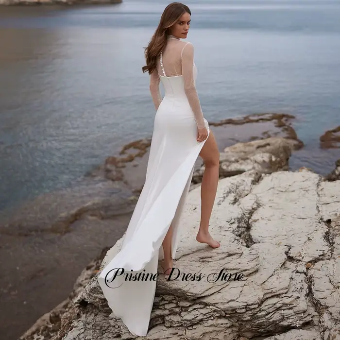 Robe de mariée bohème transparente à col montant