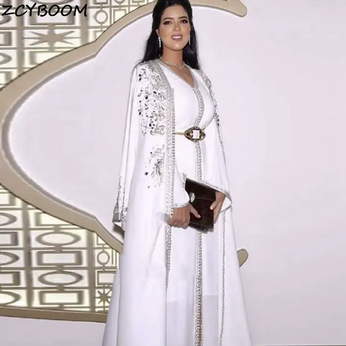 Robe de bal musulmane blanche 2026, robe de soirée formelle pour femmes, satin, vestido de gala, bro