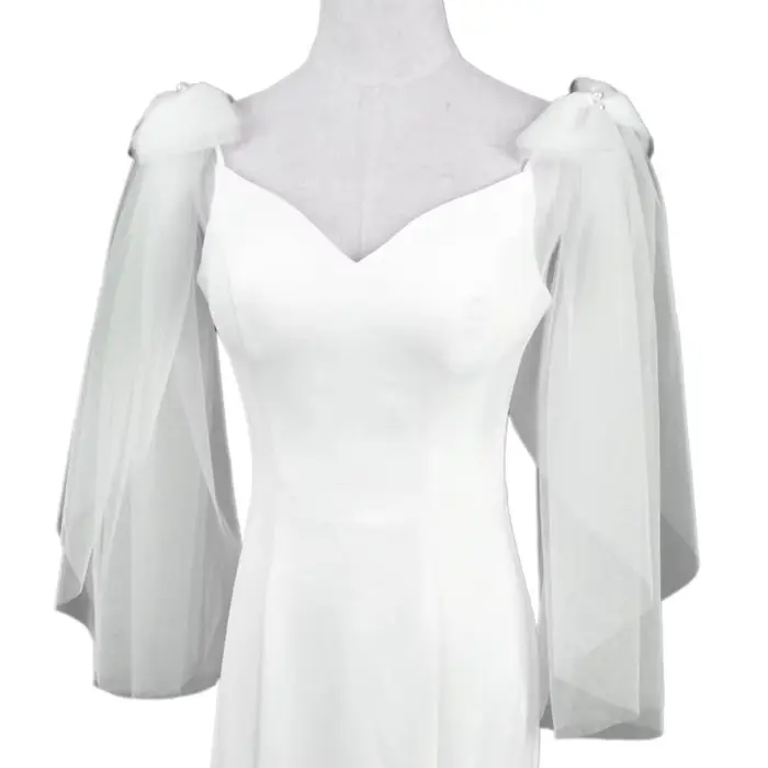 Robe de mariée en Tulle plissé, 1 paire, châle avec perles brillantes, nœud Transparent, gaze dorée,