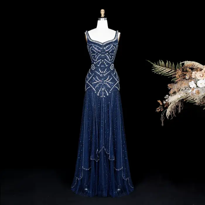 Robe de soirée sirène bleu marine Sharon Said