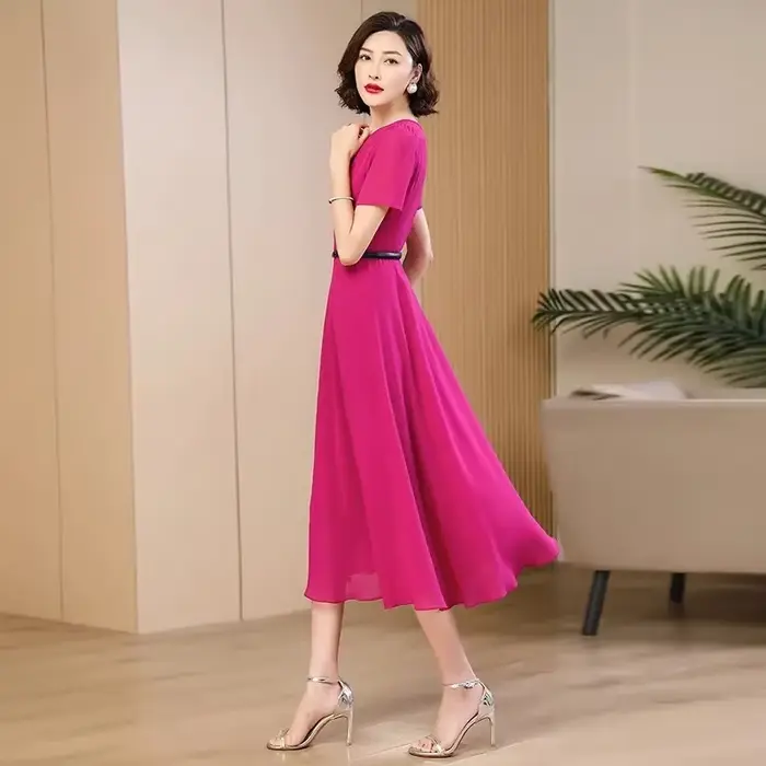 Robe longue en mousseline de soie pour femme