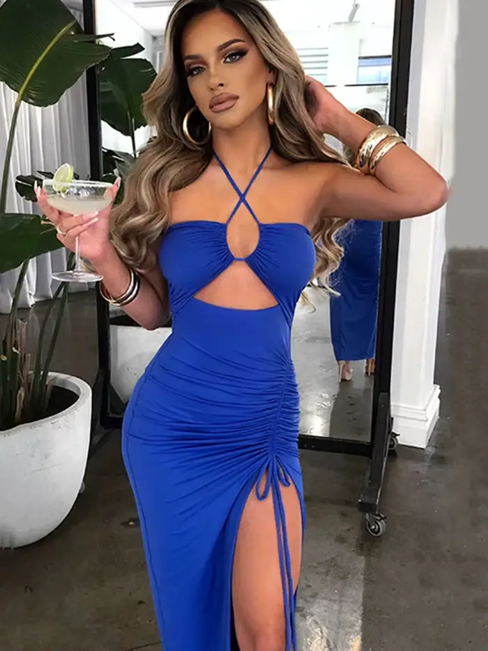 Sans manches Sexy femme Midi dos nu robes mince boîte de nuit fête femmes robe moulante