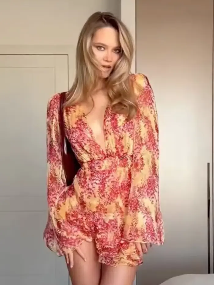 Nouvelle Robe Courte Slim Rose Imprimé Floral à Volants pour Femme