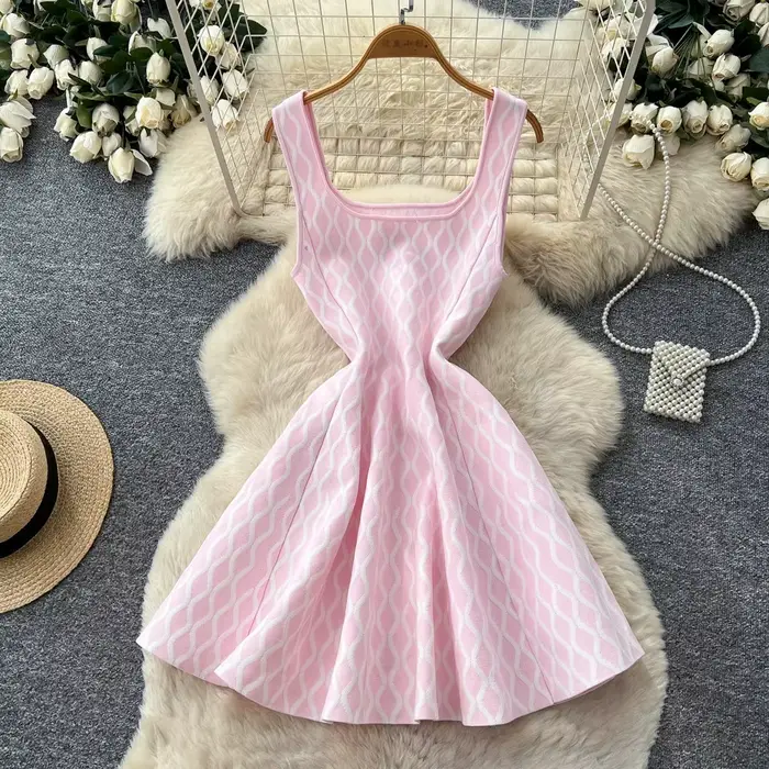 Robe Courte Femme Coupe Trapèze Y2K Streetwear Sans Manches Imprimée Sexy Taille Cintrée Élégante Ép