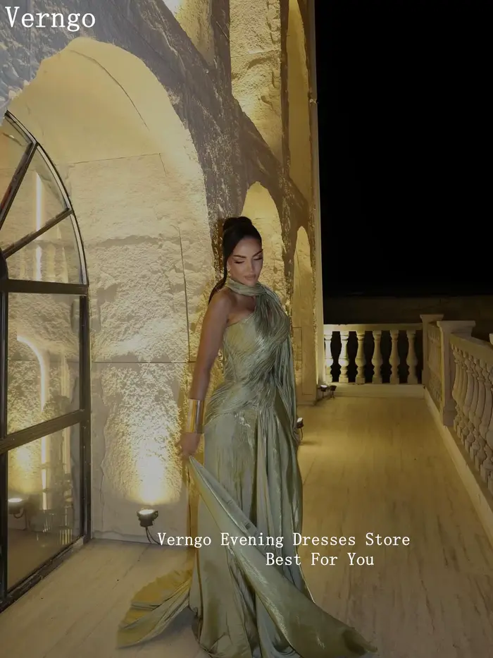 Robe de soirée Verngo vert brillant sirène pour occasions formelles élégantes plissée arabe soirée festive personnalisable couleurs multiples styles