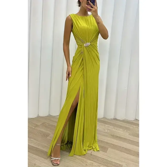 Robe longue sexy à col rond pour femmes, robe de soirée mince, vêtements féminins élégants, mode fém
