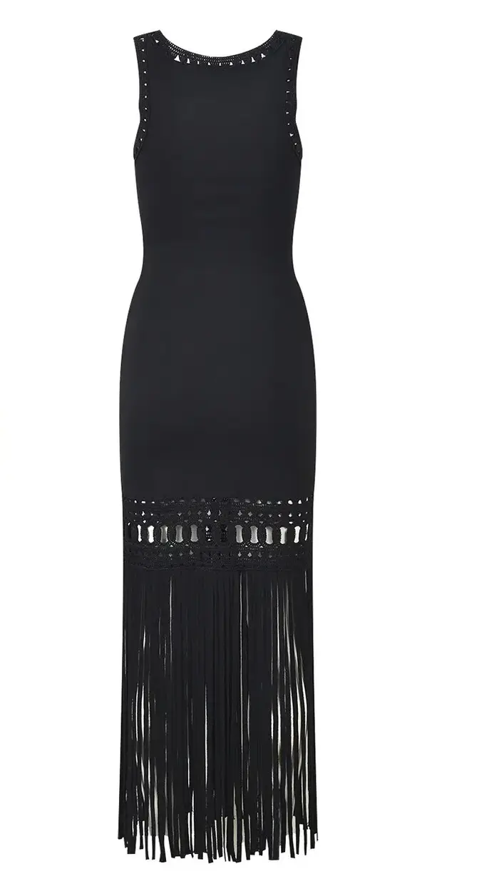 Robe tricotée à franges noires