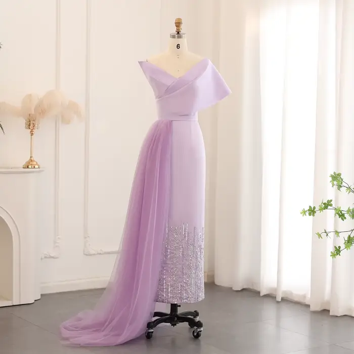 Robe de soirée Sharon Said exquise avec train de balayage et décoration en perles et cristal pour femmes occasions spéciales vert sauge