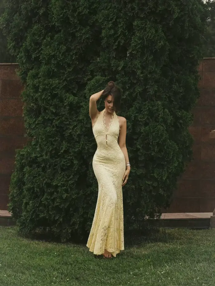 Robe longue sirène personnalisée jaune pâle