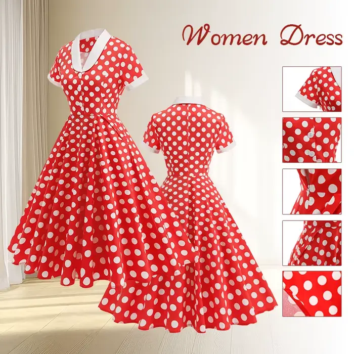 Robe d'été vintage à pois des années 50 et 60 pour femme, robe rétro rockabilly, soirée, bal de mariage, occasion spéciale