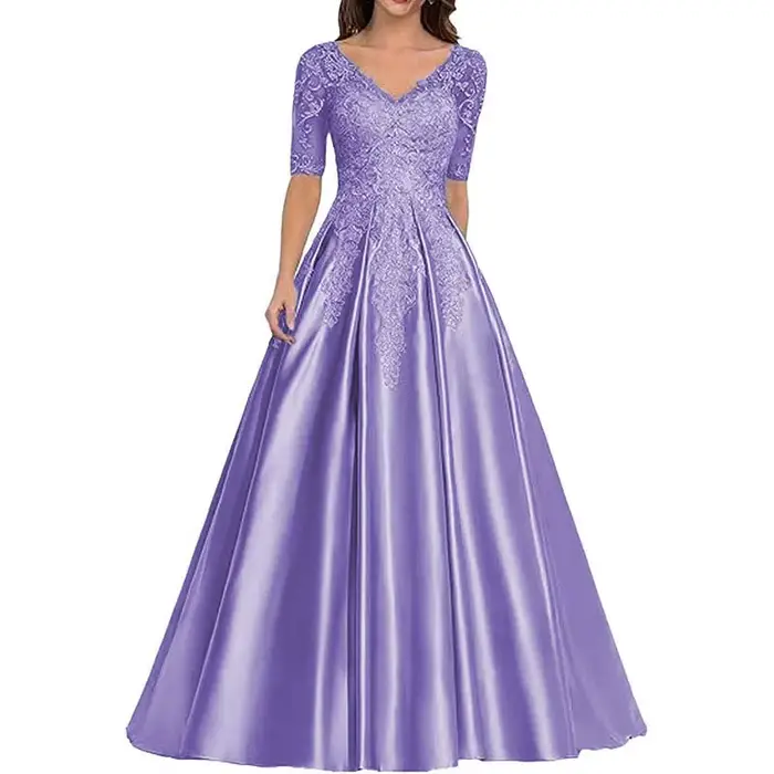 Robe de mère de la mariée en satin et dentelle élégante avec soutien-gorge intégré et design appliqué pour événements spéciaux