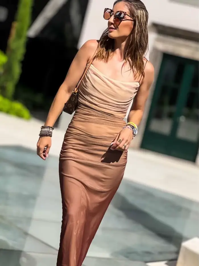 Robe Mujer en polyester décontractée avec tour de taille empire et motifs teinture à nouer pour femmes, idéale pour les occasions spéciales et le quotidien