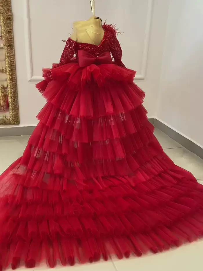 Robes de fille de fleur rose pour les mariages fête d'anniversaire princesse plume Tulle robe de concours