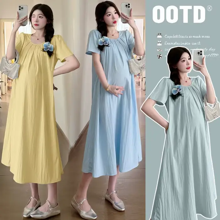 Robe de maternité d'été 2024, longue, fine, fraîche et tendance pour femmes enceintes, restez élégante