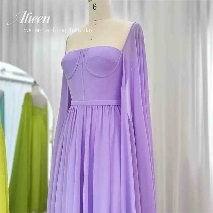 Aileen-Robe de Soirée Jaune Citron avec Manches Cape pour Femme, Tenue Élégante de Style Saoudien, Dubaï, Mariage, Personnalisée